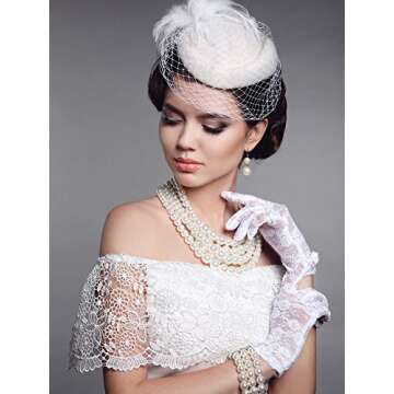 SATINIOR Women Lace Gloves Tea Party Short Lace Gloves Courtesy Dressy for Wedding Dinner Party