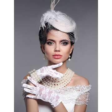 SATINIOR Women Lace Gloves Tea Party Short Lace Gloves Courtesy Dressy for Wedding Dinner Party