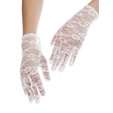 SATINIOR Women Lace Gloves Tea Party Short Lace Gloves Courtesy Dressy for Wedding Dinner Party