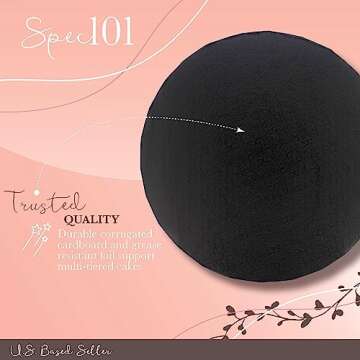 Spec101 Round Cake Boards Bulk 12pk - 10 Inch Cake Drum Round Black Cardboard Base with 1/2 Inch Thick Pleated Foil Edge