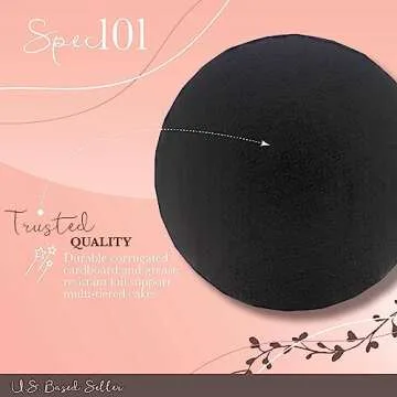 Spec101 Round Cake Boards Bulk 12pk - 10 Inch Cake Drum Round Black Cardboard Base with 1/2 Inch Thick Pleated Foil Edge
