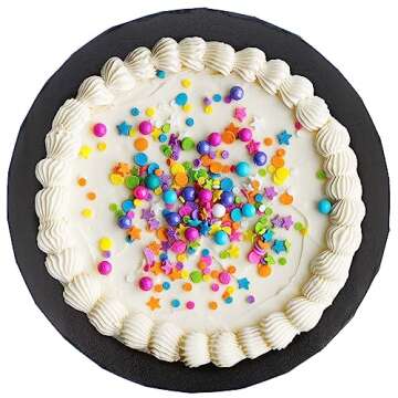 Spec101 Round Cake Boards Bulk 12pk - 10 Inch Cake Drum Round Black Cardboard Base with 1/2 Inch Thick Pleated Foil Edge