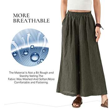 Les umes Ladies Womens Linen Wide Leg Cropped Pants Stripe Elastic Waist Baggy Loose Culottes Pants Dark Gray Stripe US 12-14