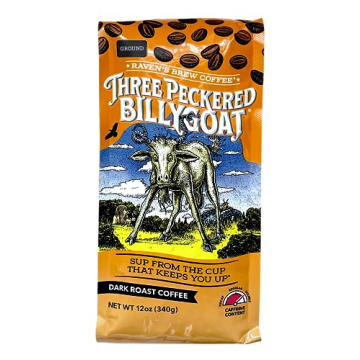 Raven's Brew Coffee Three Peckered Billy Goat, 12 Ounce - Dark Roast - Full Body with a Long Sweet F...