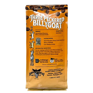 Raven's Brew Coffee Three Peckered Billy Goat, 12 Ounce - Dark Roast - Full Body with a Long Sweet Finish (Ground, 12 oz)