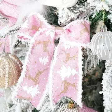 MAYREEL 2.5 Inch Pink and Gold Christmas Ribbon Wired for Christmas Trees Wreaths Tree Toppers Crafts Home Decor Gift Wrapping 6 Rolls Total 36 Yards