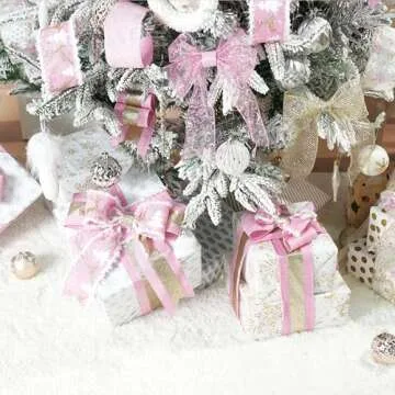 MAYREEL 2.5 Inch Pink and Gold Christmas Ribbon Wired for Christmas Trees Wreaths Tree Toppers Crafts Home Decor Gift Wrapping 6 Rolls Total 36 Yards