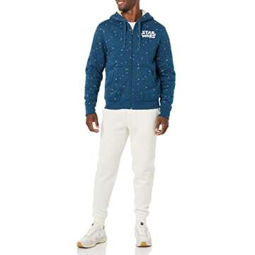Amazon Essentials Disney | Marvel | Star Wars Men's Sherpa-Lined Full-Zip Hoodie Sweatshirts, Star Wars Logo Ships, Medium