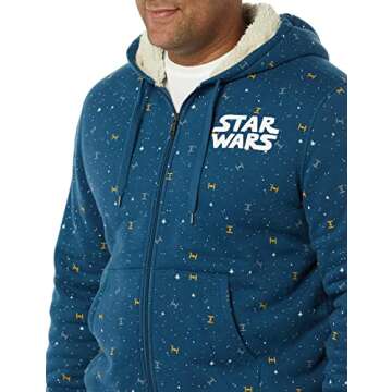 Amazon Essentials Disney | Marvel | Star Wars Men's Sherpa-Lined Full-Zip Hoodie Sweatshirts, Star Wars Logo Ships, Medium
