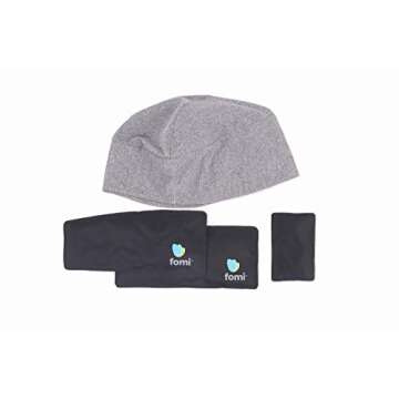 Migraine Gel Ice Hat by FOMI Care | Cooling Headache Pack | Wearable Cold Therapy Wrap for Tension, Sinus, Pressure Pain Relief | Stress Reliever | Freezable (Gray - 3 Packs)