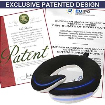 BUYUE Travel Neck Pillows for Airplanes, 360° Head Support Sleep for Long Flight, Skin-Friendly & Breathable, Kit with 3D Contoured Eye Mask, Earplugs and Storage Bag (Adult, Black, 90+ lbs)