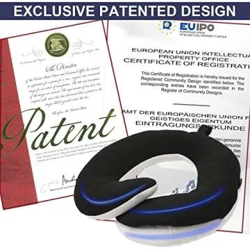 BUYUE Travel Neck Pillows for Airplanes, 360° Head Support Sleep for Long Flight, Skin-Friendly & Breathable, Kit with 3D Contoured Eye Mask, Earplugs and Storage Bag (Adult, Black, 90+ lbs)