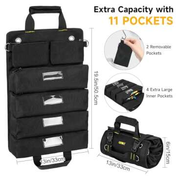 Heavy Duty Tool Roll Bag Organizer with 11 Pockets
