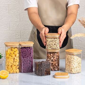 Laramaid Glass Jar Set (3x27oz/3x40oz) Set of 6 with Minimalist Pantry Labels, Square Canister Jars ...