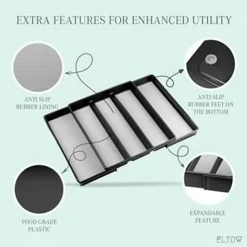 ELTOW Expandable Silverware Drawer Organizer & Utensil Tray Set, Non-Slip Kitchen Drawer Organizers and Storage, Kitchen Organization for Utensils, Cutlery, Office Supplies, Flatware Storage - Black