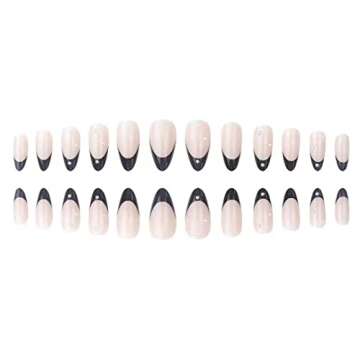 RikView French Tip Press on Nails - Elegant Black Design