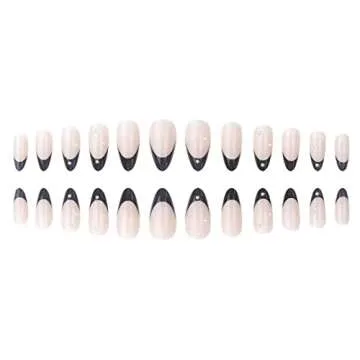 RikView French Tip Press on Nails - Elegant Black Design