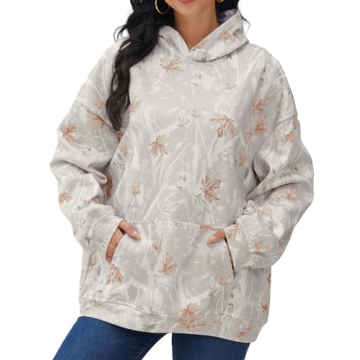 Womens Camo Hoodies Maple Leaf Print Oversized Sweatshirt Fleece Pullover Sweatshirts Long Sleeve wi...