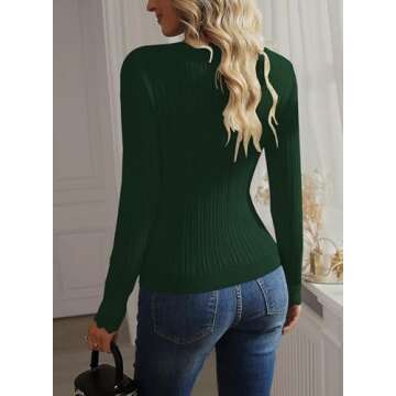 LOLONG Women Long Sleeve Square Neck Pullover Sweaters Trendy Fall T Shirts Casual Basic Slim Fitted Knit Stretch Spring Work Tops Dark Green