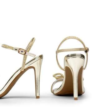 DREAM PAIRS Women's Heels Round Toe Rhinestone Double Bowknots Sparkly Stilettos Heeled Sandals Shoes for Party Evening,Size 8.5,Gold-Pu,SDHS2451W