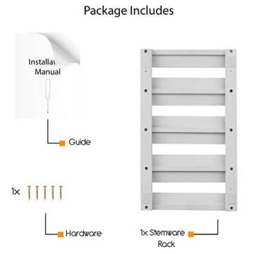 Rustic State Eze 4 Sectional Under Cabinet Mount Wood Stemware Rack Hanging Shelf Glassware Holder Bar Organizer with up to 12 Wine Glass Storage 10 Inch Deep White
