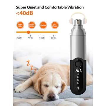Toozey Dog Nail Grinder and Trimmer, 4 LED Lights, Super Quiet (40dB), 3 Speed Pet Grooming Tool, 7.5h Working Hours, USB Rechargeable, for Dogs, Cats, and Small Animals (Black)
