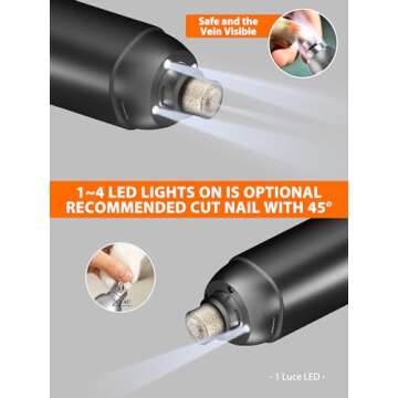 Toozey Dog Nail Grinder and Trimmer, 4 LED Lights, Super Quiet (40dB), 3 Speed Pet Grooming Tool, 7.5h Working Hours, USB Rechargeable, for Dogs, Cats, and Small Animals (Black)