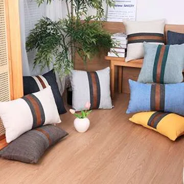 BOYSUM Set of 2 Leather Throw Pillow Covers Outdoor Decor Beige Patchwork Linen Brown Faux Leather Pillows Cover for Couch Sofa, Beige 12x20 Inch