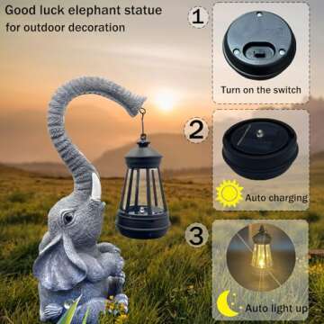SSCDFDC Garden Decorative Elephant Statue with Solar Lights Outdoor Waterproof, Good Luck Elephant for Porch Garden Home Yard Patio Decor, Unique Housewarming Gifts＆Birthday Gifts（Gray）