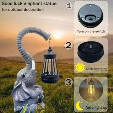 SSCDFDC Garden Decorative Elephant Statue with Solar Lights Outdoor Waterproof, Good Luck Elephant for Porch Garden Home Yard Patio Decor, Unique Housewarming Gifts＆Birthday Gifts（Gray）