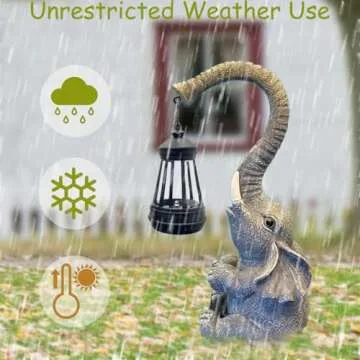 SSCDFDC Garden Decorative Elephant Statue with Solar Lights Outdoor Waterproof, Good Luck Elephant for Porch Garden Home Yard Patio Decor, Unique Housewarming Gifts＆Birthday Gifts（Gray）