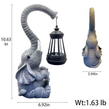 SSCDFDC Garden Decorative Elephant Statue with Solar Lights Outdoor Waterproof, Good Luck Elephant for Porch Garden Home Yard Patio Decor, Unique Housewarming Gifts＆Birthday Gifts（Gray）