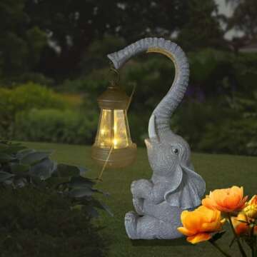 SSCDFDC Garden Decorative Elephant Statue with Solar Lights Outdoor Waterproof, Good Luck Elephant for Porch Garden Home Yard Patio Decor, Unique Housewarming Gifts＆Birthday Gifts（Gray）