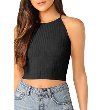 Stylish Verdusa Lace Up Backless Halter Crop Top Black