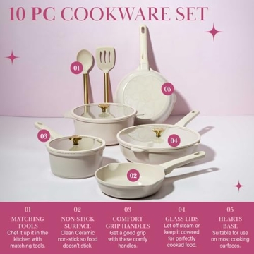 Paris Hilton Ceramic Nonstick Cookware Set - 10-Piece Elegance