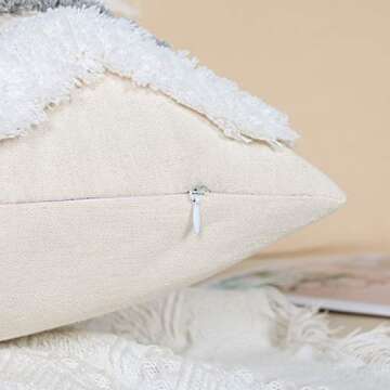 Mingfuxin Woven Tufted Boho Throw Pillow Covers 18X18, Decorative Pillow Covers for Sofa Couch, Bohemian Pillow Cases for Bedroom Living Room, Modern Square Grey Pillows Cover Set of 2