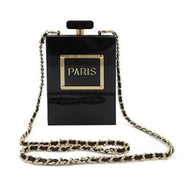 LUI SUI Women Acrylic Black Paris Perfume Design Evening Bags Banquet Chain Shoulder bag
