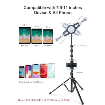 elitehood iPad Tripod Stand Adjustable Height 360° Rotating