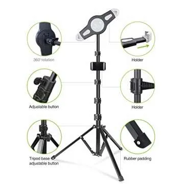 elitehood iPad Tripod Stand Adjustable Height 360° Rotating