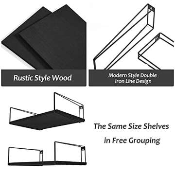 SRIWATANA Wide Floating Shelves, Rustic Wood Wall Shelves Set of 2, Wall Mounted Shelves with Large ...