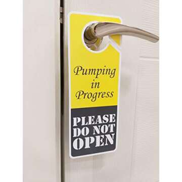 Do Not Disturb Sign - Pumping in Progress Do Not Open, Door Hanger 2 Pack, Double Sided, Ideal for Using in Any Places