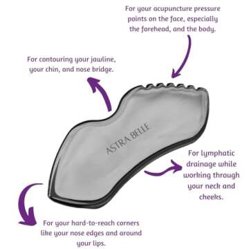 ASTRA BELLE Stainless Steel Gua Sha for Facial Skin Care Scraping Massage Tool with Comb Teeth | Facial Massage, Used for Face, Neck, and Around Lips with Travel Pouch or Case