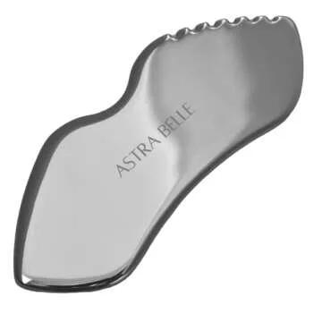 ASTRA BELLE Stainless Steel Gua Sha for Facial Skin Care Scraping Massage Tool with Comb Teeth | Facial Massage, Used for Face, Neck, and Around Lips with Travel Pouch or Case