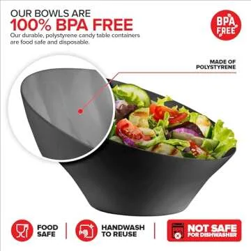 54oz Black Plastic Serving Bowls (4 Pack) Large Disposable Snack Bowl Candy Dishes, Buffet Containers, Chips, Popcorn, Snacks, Punch, Salad Bar, Parties, Office Desk, Bridal Shower, Party Supplies
