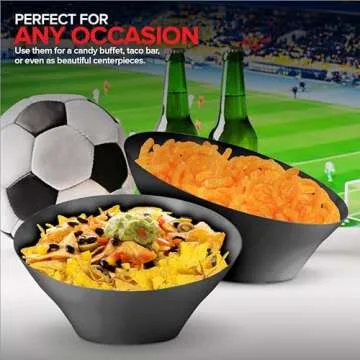 54oz Black Plastic Serving Bowls (4 Pack) Large Disposable Snack Bowl Candy Dishes, Buffet Containers, Chips, Popcorn, Snacks, Punch, Salad Bar, Parties, Office Desk, Bridal Shower, Party Supplies