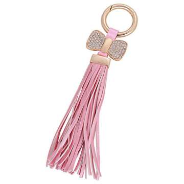Axmerdal Leather Tassle with Rhinestones Bowknot Keychain Bag Purse Charm Pendant Handbag Car Door K...