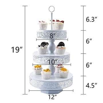 weharnar White Cupcake Stand - Tiered Dessert Table Display Set 3 Tier Metal White Serving Tray Roun...