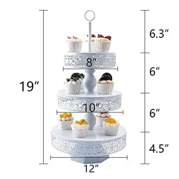 weharnar White Cupcake Stand - Tiered Dessert Table Display Set 3 Tier Metal White Serving Tray Roun...