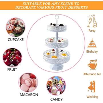 weharnar White Cupcake Stand - Tiered Dessert Table Display Set 3 Tier Metal White Serving Tray Round Cake Stand Holder for Wedding Tea Party Baby Shower Birthday Christmas Decor