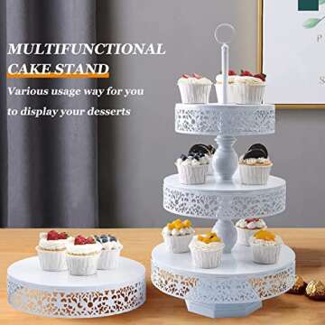 weharnar White Cupcake Stand - Tiered Dessert Table Display Set 3 Tier Metal White Serving Tray Round Cake Stand Holder for Wedding Tea Party Baby Shower Birthday Christmas Decor